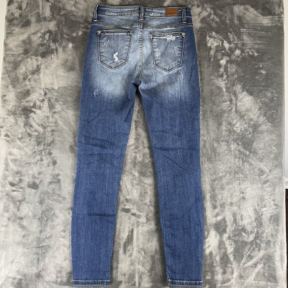 Judy Blue Womens Distressed Skinny Fit Leopard Cheetah Patches Jeans Size 5/27 - Picture 2 of 13